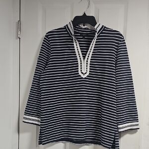 Talbots Navy and White Striped Shirt